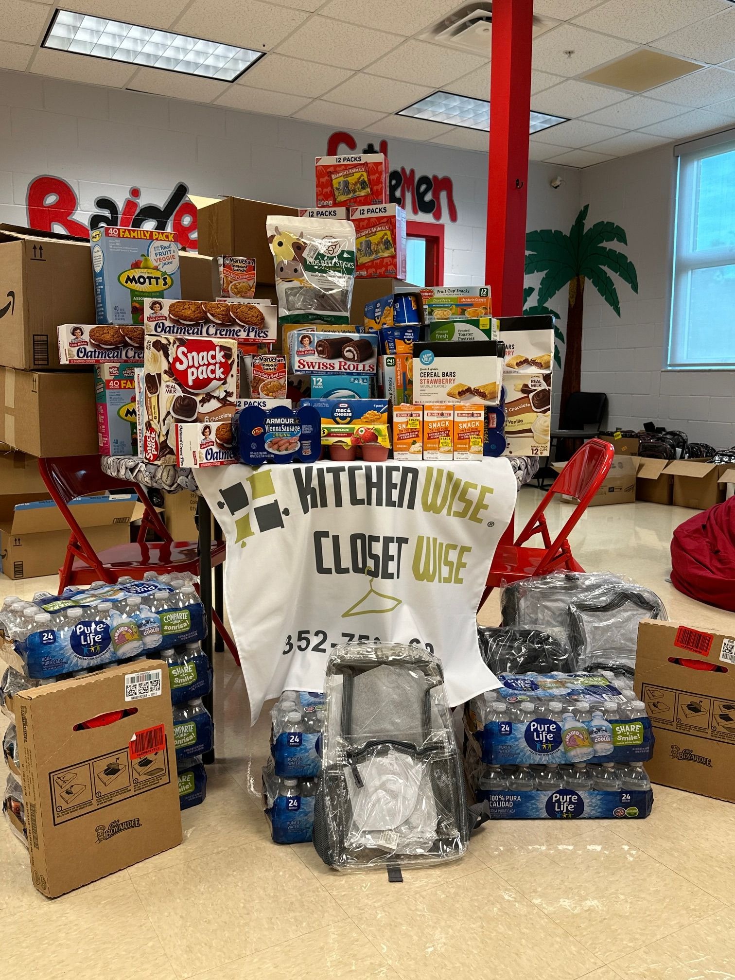 a pile of food donations